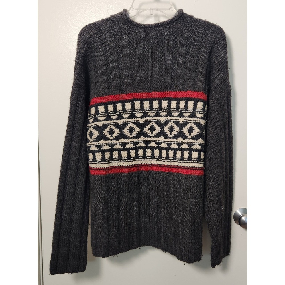 Vtg J. Crew Oarsman Men's L 100% Wool Sweater Gray Fair Isle Roll Neck Fisherman